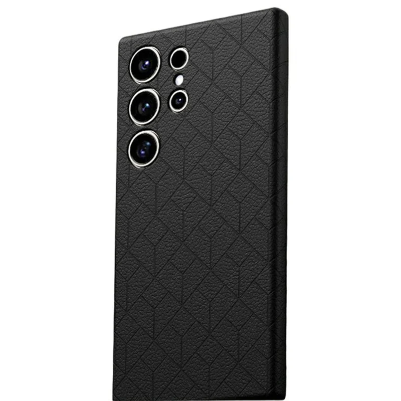 For Samsung Galaxy S26 Ultra Magnetic Case Imprinted Geometric Pattern Leather Coated PC + TPU Phone Cover - Black - 1