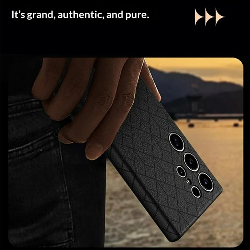 For Samsung Galaxy S26 Ultra Magnetic Case Imprinted Geometric Pattern Leather Coated PC + TPU Phone Cover - Black - 3