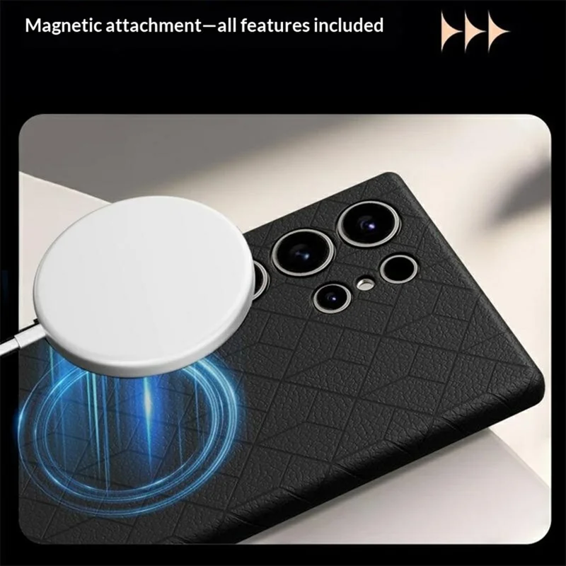 For Samsung Galaxy S26 Ultra Magnetic Case Imprinted Geometric Pattern Leather Coated PC + TPU Phone Cover - Black - 5