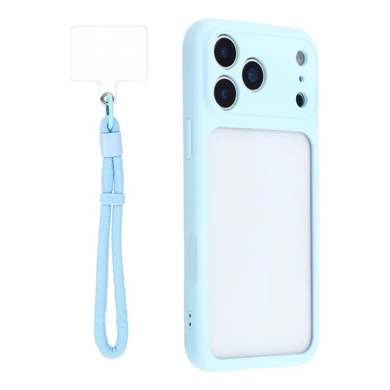 For iPhone 17 Pro Case Groot Venster TPU + PC Rubberized Hoesje met Polsbandje - Blauw