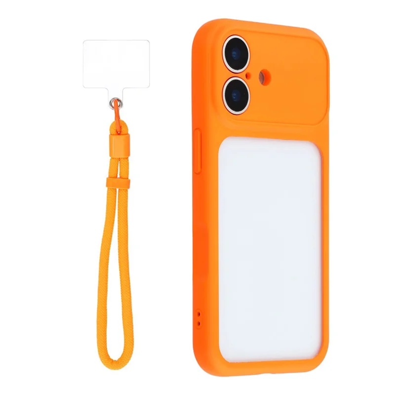 For iPhone 17 Case Large Window TPU + PC Rubberized Phone Cover with Wrist Strap - Orange