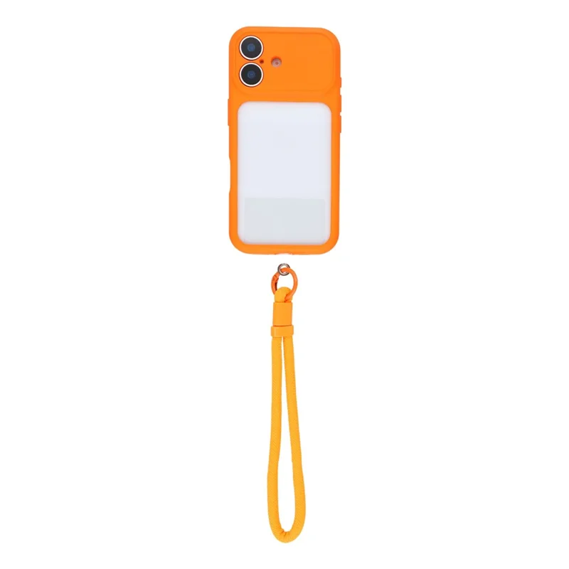 For iPhone 17 Case Large Window TPU + PC Rubberized Phone Cover with Wrist Strap - Orange