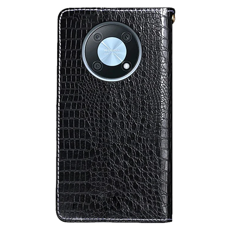 IDEWEI Magnetic Protective Flip Cover for Huawei nova Y90 4G, Crocodile Texture PU Leather Wallet Stand Function Phone Case - Black