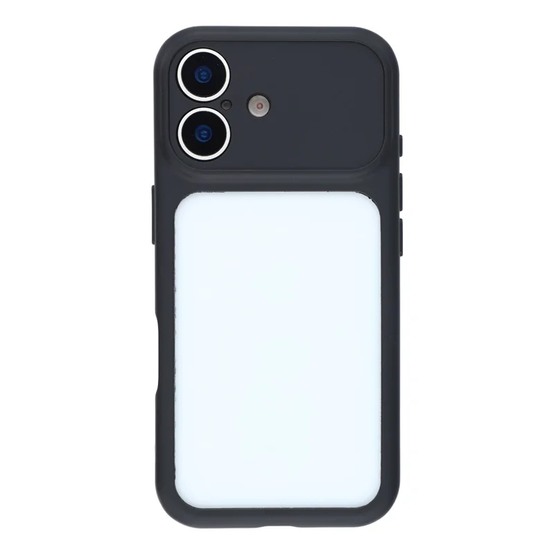 Coque pour iPhone 16 avec grande fenêtre transparente, housse en caoutchouc TPU + PC avec dragonne - Noir