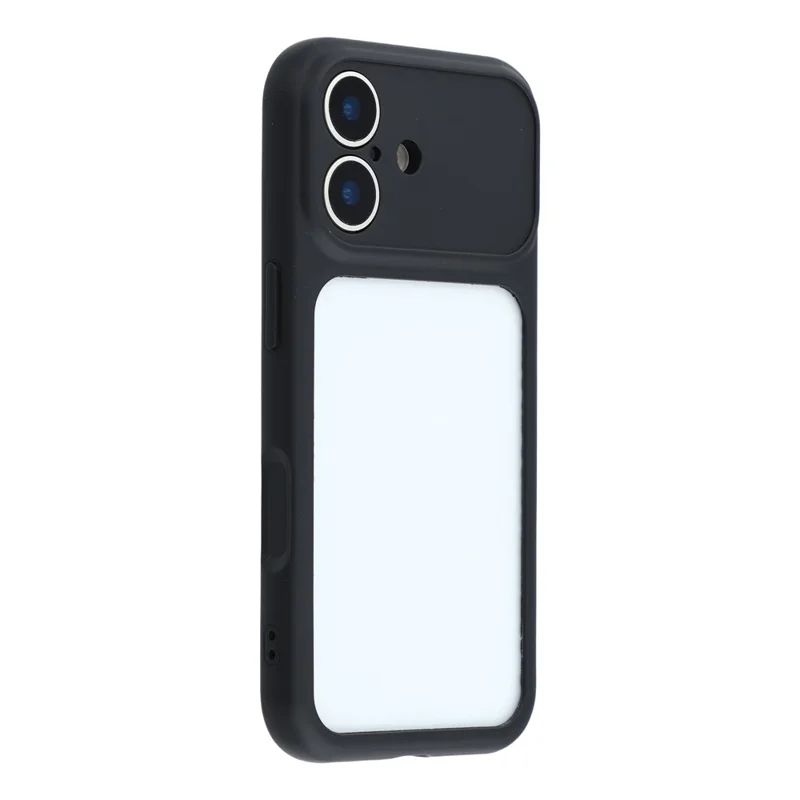 Coque pour iPhone 16 avec grande fenêtre transparente, housse en caoutchouc TPU + PC avec dragonne - Noir