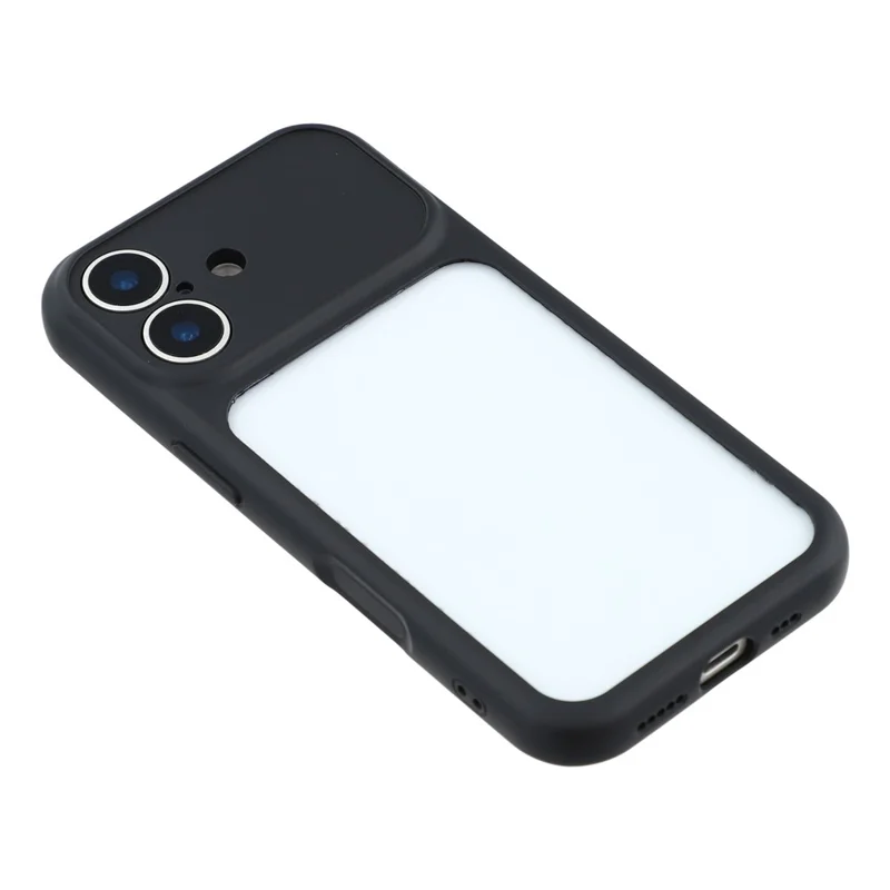 Coque pour iPhone 16 avec grande fenêtre transparente, housse en caoutchouc TPU + PC avec dragonne - Noir
