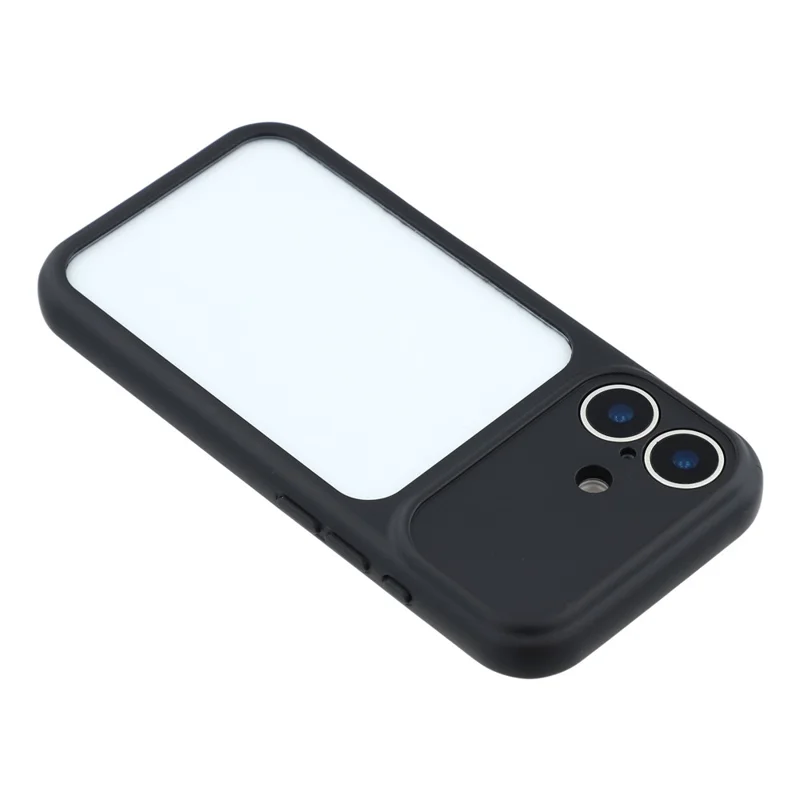 Coque pour iPhone 16 avec grande fenêtre transparente, housse en caoutchouc TPU + PC avec dragonne - Noir