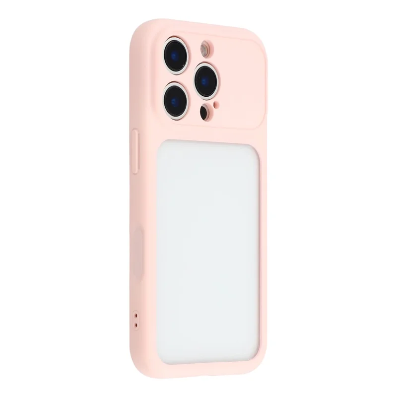 Voor iPhone 16 Pro hoesje groot venster TPU + PC rubberachtige telefoonhoes met polsbandje - Roze