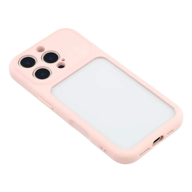 Voor iPhone 16 Pro hoesje groot venster TPU + PC rubberachtige telefoonhoes met polsbandje - Roze