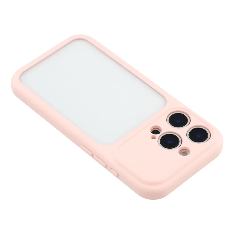 Voor iPhone 16 Pro hoesje groot venster TPU + PC rubberachtige telefoonhoes met polsbandje - Roze