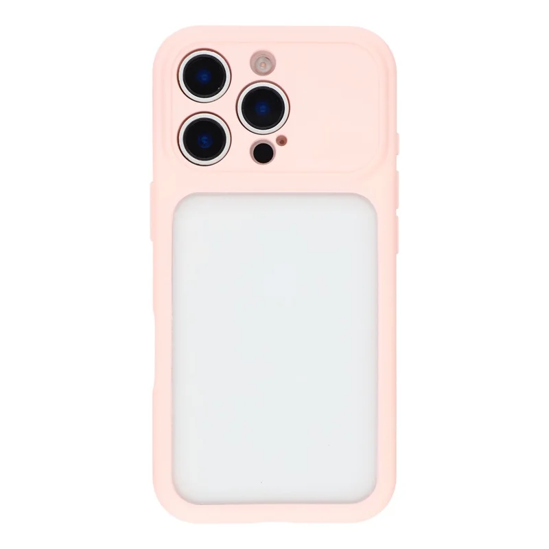 Voor iPhone 16 Pro hoesje groot venster TPU + PC rubberachtige telefoonhoes met polsbandje - Roze