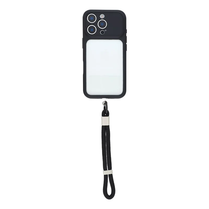 Coque pour iPhone 16 Pro Max avec grande fenêtre transparente, housse en TPU + PC avec dragonne - Noir