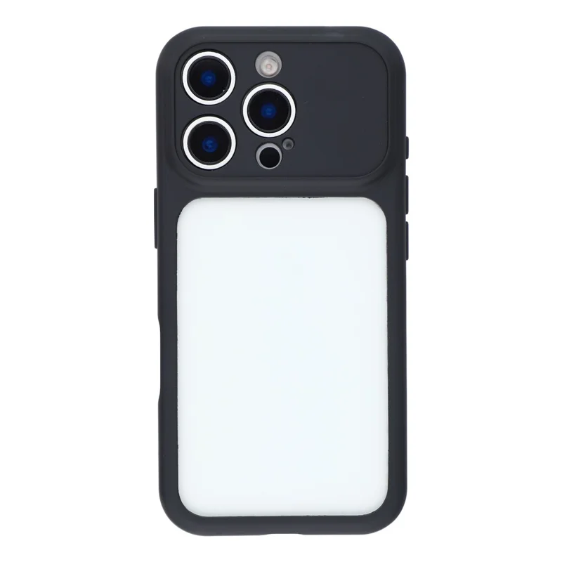 Coque pour iPhone 16 Pro Max avec grande fenêtre transparente, housse en TPU + PC avec dragonne - Noir