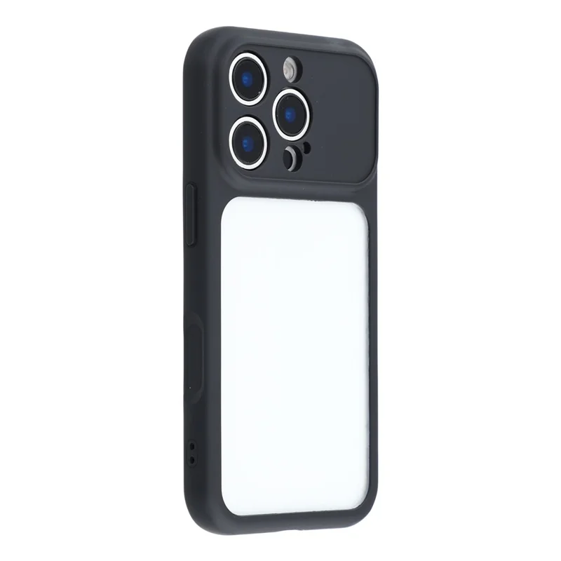 Coque pour iPhone 16 Pro Max avec grande fenêtre transparente, housse en TPU + PC avec dragonne - Noir