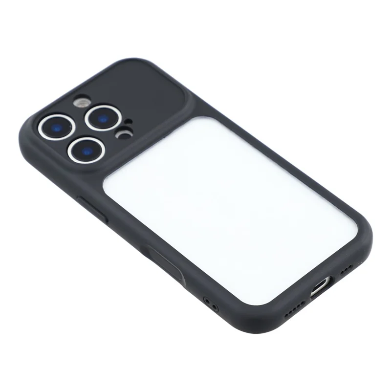 Coque pour iPhone 16 Pro Max avec grande fenêtre transparente, housse en TPU + PC avec dragonne - Noir