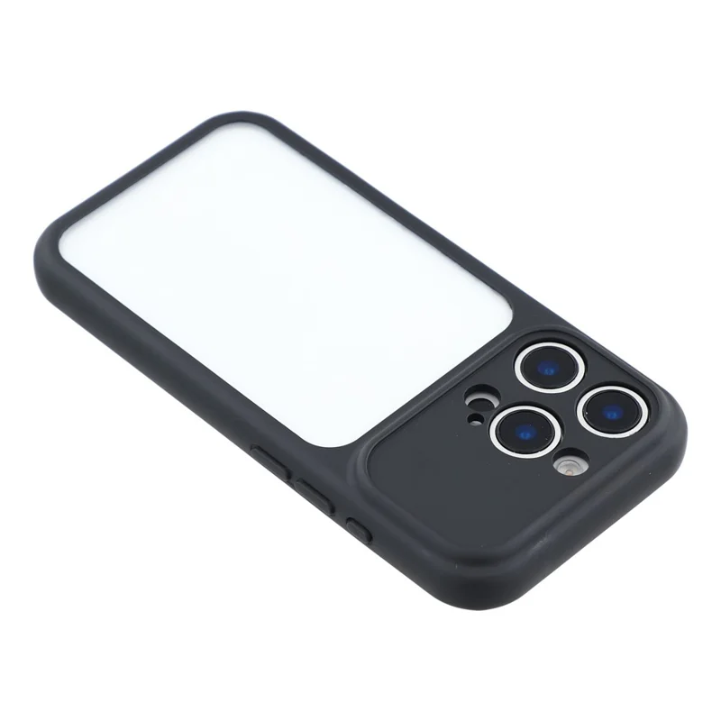 Coque pour iPhone 16 Pro Max avec grande fenêtre transparente, housse en TPU + PC avec dragonne - Noir