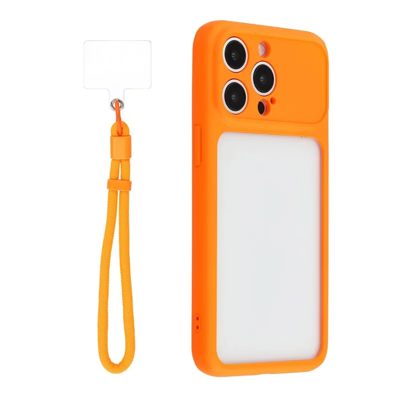 Coque pour iPhone 15 Pro Max avec grande fenêtre TPU + PC antidérapante avec dragonne - Orange