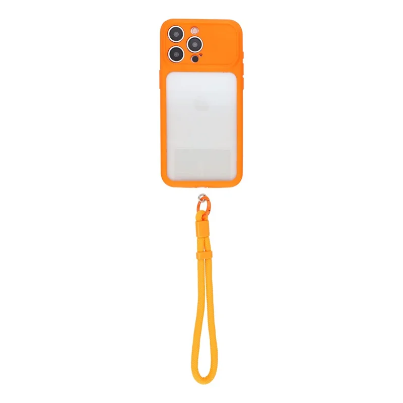 Coque pour iPhone 15 Pro Max avec grande fenêtre TPU + PC antidérapante avec dragonne - Orange