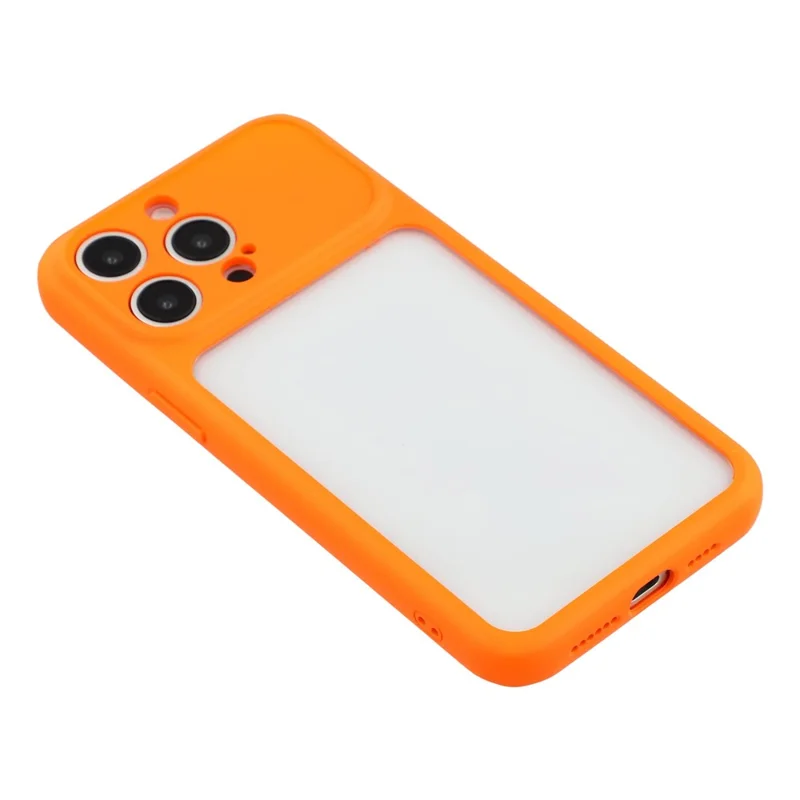 Coque pour iPhone 15 Pro Max avec grande fenêtre TPU + PC antidérapante avec dragonne - Orange