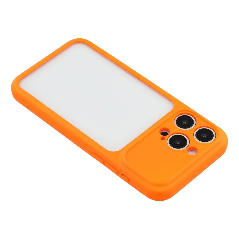 Coque pour iPhone 15 Pro Max avec grande fenêtre TPU + PC antidérapante avec dragonne - Orange