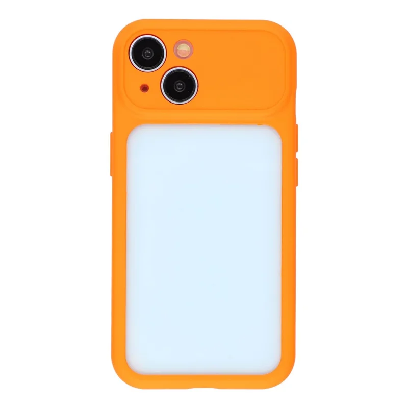 Telefoonhoesje voor iPhone 15 met groot raam, TPU + PC, rubberachtig hoesje met polsband - Oranje