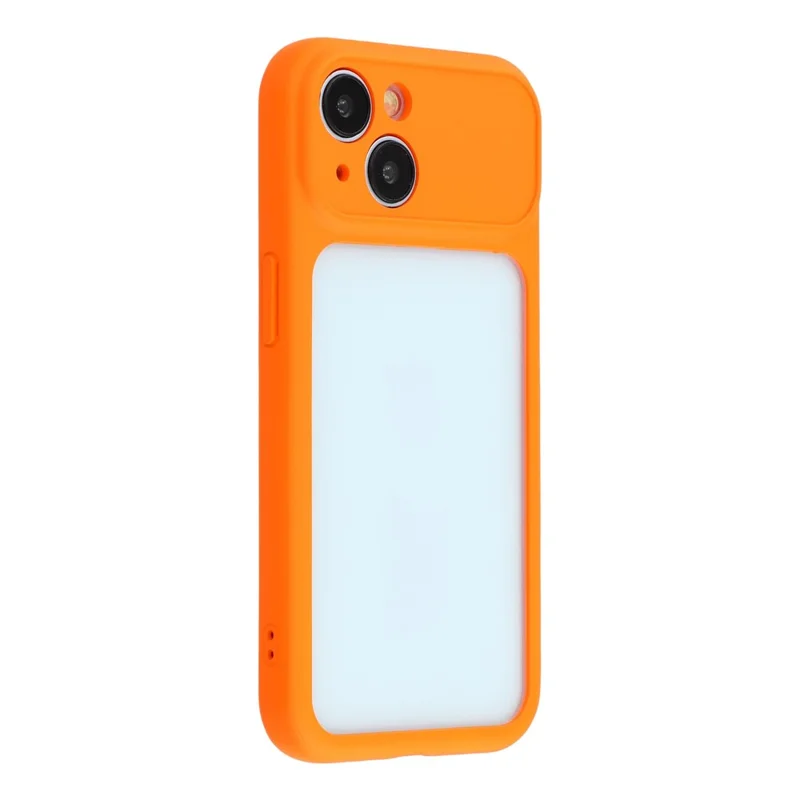 Telefoonhoesje voor iPhone 15 met groot raam, TPU + PC, rubberachtig hoesje met polsband - Oranje