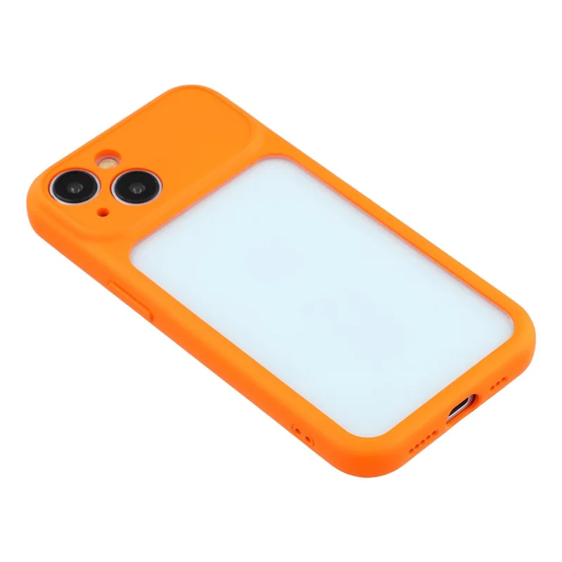 Telefoonhoesje voor iPhone 15 met groot raam, TPU + PC, rubberachtig hoesje met polsband - Oranje