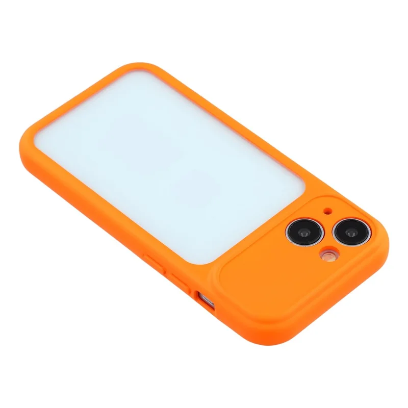 Telefoonhoesje voor iPhone 15 met groot raam, TPU + PC, rubberachtig hoesje met polsband - Oranje