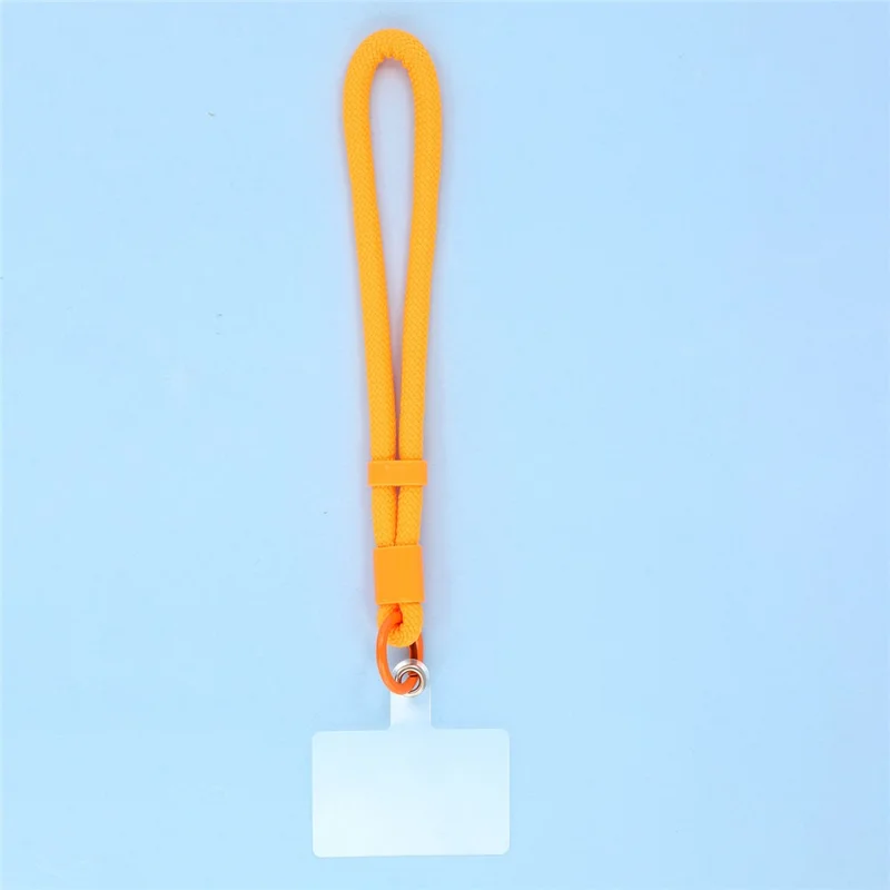 Telefoonhoesje voor iPhone 15 met groot raam, TPU + PC, rubberachtig hoesje met polsband - Oranje