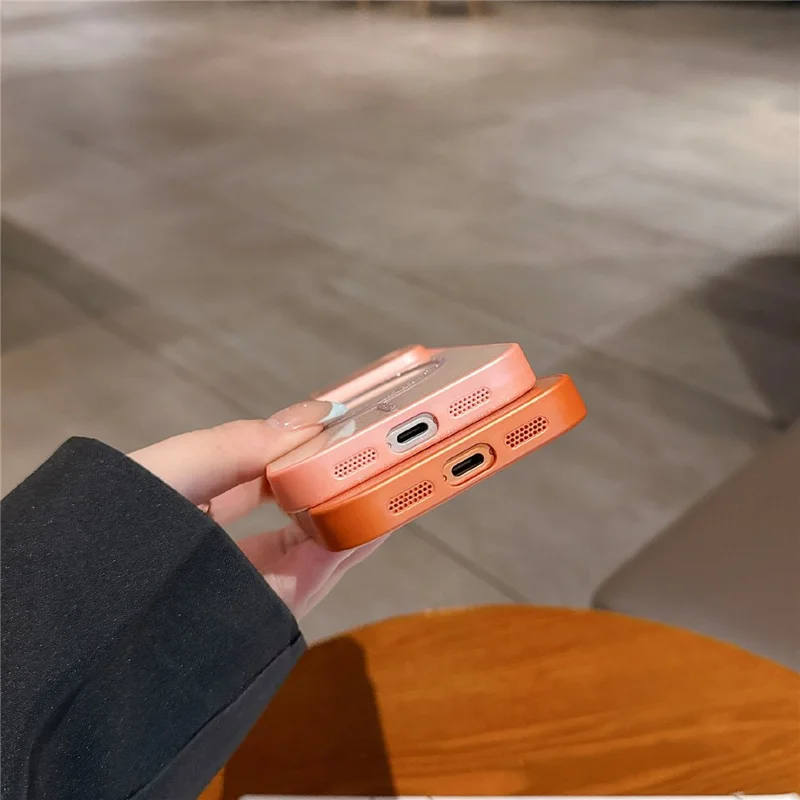 For iPhone 17 Pro Max Magnetic Case Glitter PU Leather Coated PC + TPU Shockproof Protective Cover - Orange