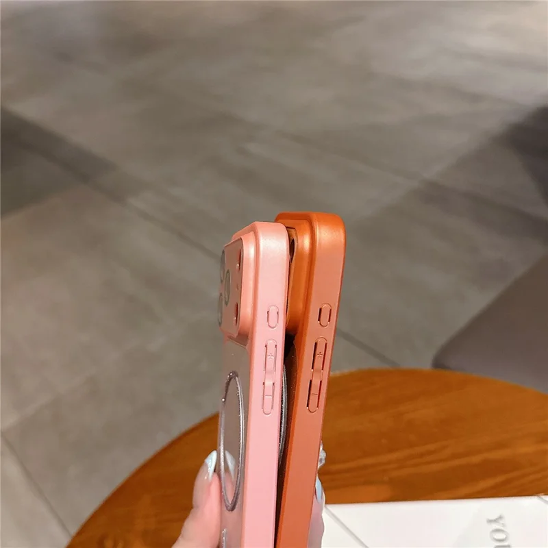 For iPhone 17 Pro Magnetic Case Glitter PU Leather Coated PC + TPU Shockproof Protective Cover - Orange