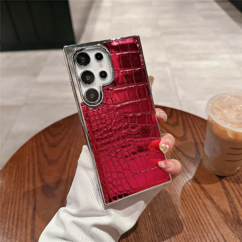For Samsung Galaxy S26 Ultra Case Electroplated Crocodile Texture Shockproof Leather Back Cover - Red