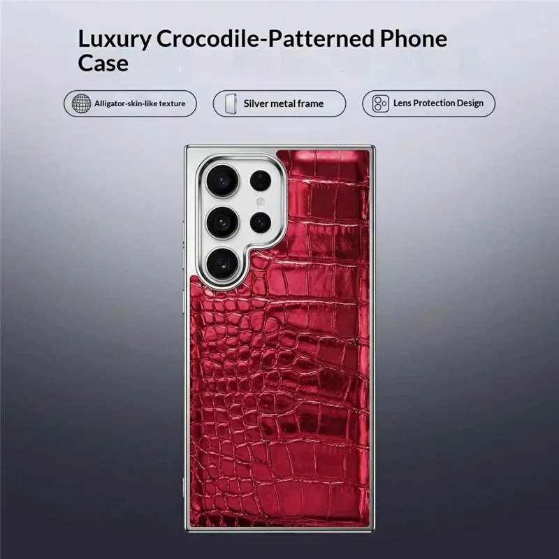 For Samsung Galaxy S26 Ultra Case Electroplated Crocodile Texture Shockproof Leather Back Cover - Red