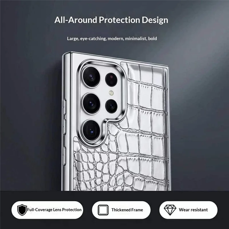 For Samsung Galaxy S26 Ultra Case Electroplated Crocodile Texture Shockproof Leather Back Cover - Red
