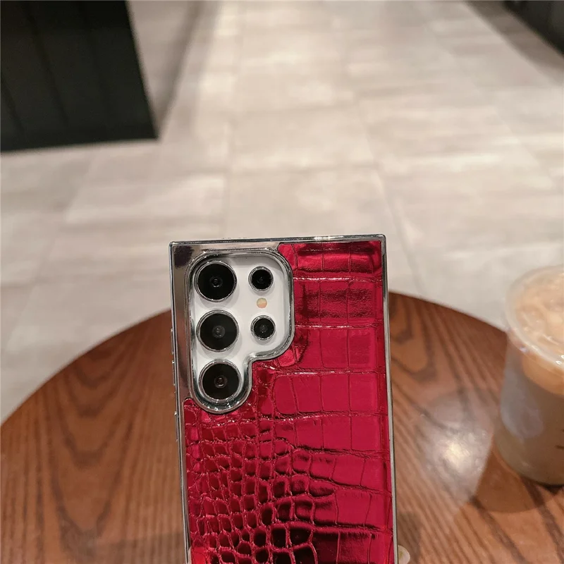 For Samsung Galaxy S26 Ultra Case Electroplated Crocodile Texture Shockproof Leather Back Cover - Red