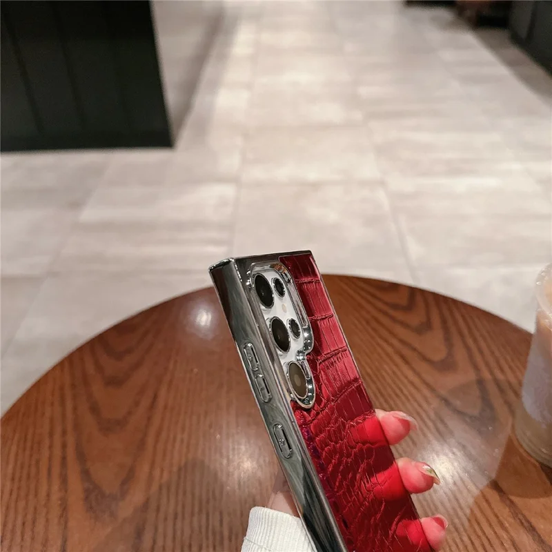 For Samsung Galaxy S26 Ultra Case Electroplated Crocodile Texture Shockproof Leather Back Cover - Red