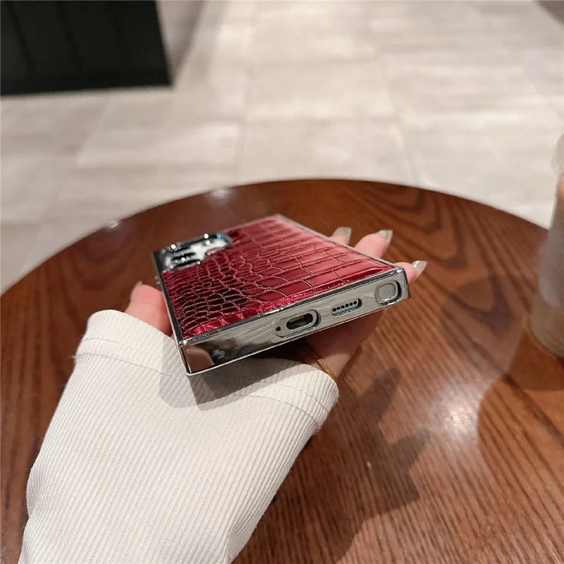 For Samsung Galaxy S25 Ultra Case Electroplated Crocodile Texture Shockproof Leather Back Cover - Red