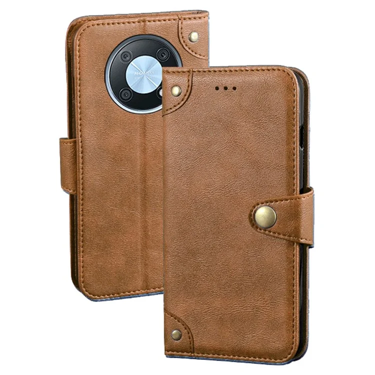 Idewei Para Huawei Nova Y90 4g Anti-arranhão Textura Fina Tpu+pu da Carteira de Couro Para Celular Capa de Telefone Capa - Castanho