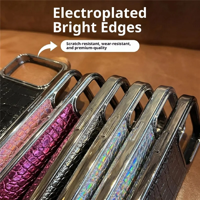 Voor iPhone 17 Pro hoes electroplated krokodillenstructuur stootvaste lederen achterkant - Zwart