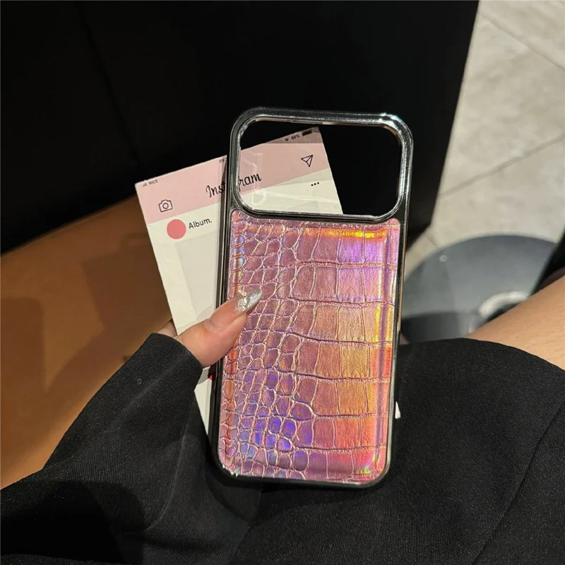 Voor iPhone 17 Pro hoes electroplated krokodillenstructuur stootvaste lederen achterkant - Zwart