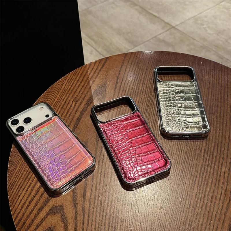 Voor iPhone 17 Pro hoes electroplated krokodillenstructuur stootvaste lederen achterkant - Zwart