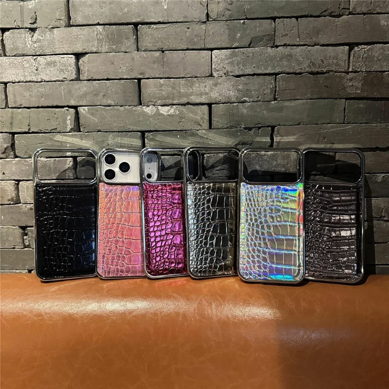 Voor iPhone 17 Pro hoes electroplated krokodillenstructuur stootvaste lederen achterkant - Zwart