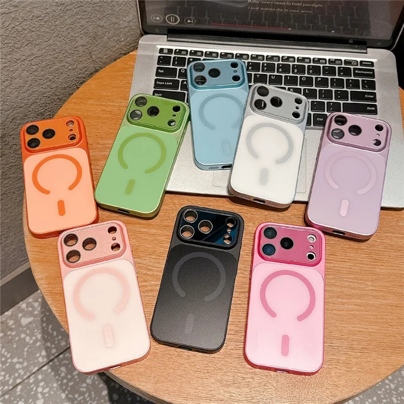 For iPhone 17 Pro Magnetic Case Frosted Color Matching Leather + PC + TPU Shockproof Phone Cover - Pink
