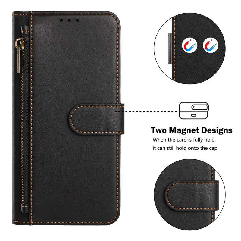 For iPhone 18 Pro Max / 17 Pro Max Case 4 Card Slots Wallet Stand PU Leather Phone Cover with Wrist Strap - Black