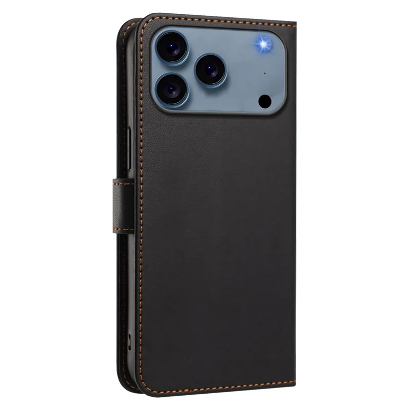 For iPhone 18 Pro Max / 17 Pro Max Case 4 Card Slots Wallet Stand PU Leather Phone Cover with Wrist Strap - Black
