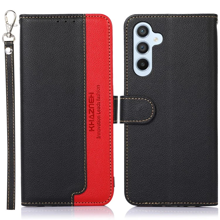 Khazneh Litchi Textura Case de Teléfono Para Samsung Galaxy A34 5G, PU Leather + TPU RFID Bloqueo de Teléfonos Celulares a Prueba de Caída Con Billetera de Soporte - Negro