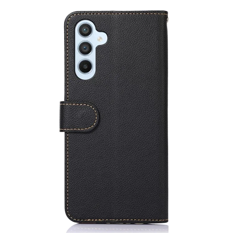Khazneh Litchi Textura Case de Teléfono Para Samsung Galaxy A34 5G, PU Leather + TPU RFID Bloqueo de Teléfonos Celulares a Prueba de Caída Con Billetera de Soporte - Negro