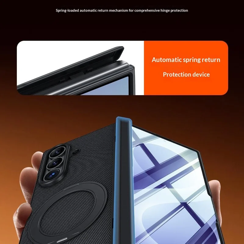 For Samsung Galaxy Z Fold8 Ultra Case with HD Screen Protector Magnetic Rotating Kickstand Tech Fabric + PC Phone Cover - Black