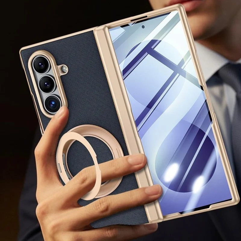For Samsung Galaxy Z Fold8 Ultra Case with HD Screen Protector Magnetic Rotating Kickstand Tech Fabric + PC Phone Cover - Black