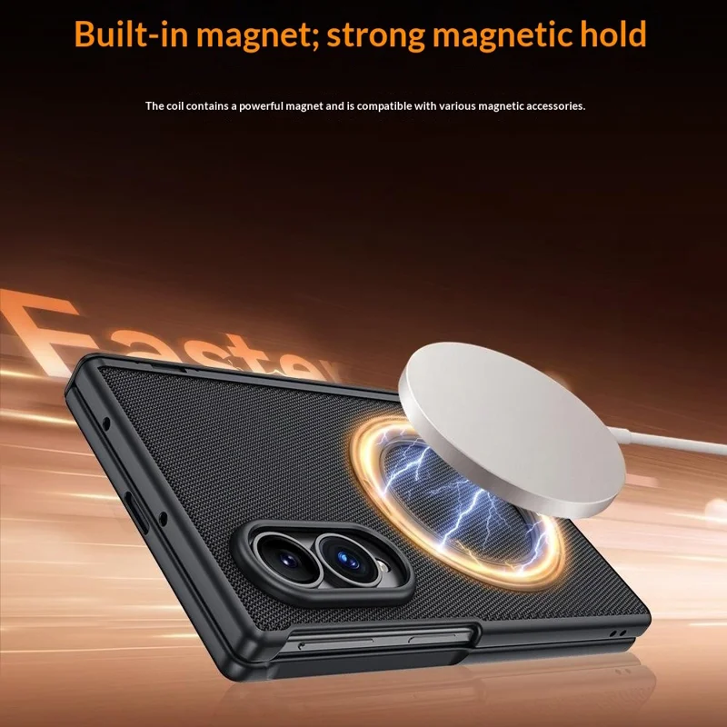 For Samsung Galaxy Z Fold8 Case with HD Screen Protector Magnetic Rotating Kickstand Tech Fabric + PC Phone Cover - Black